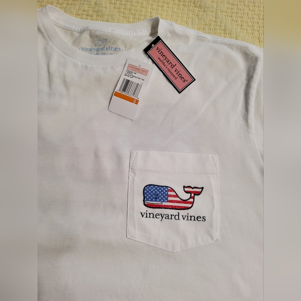 Vineyard Vines White Long Sleeve Flag Whale Pocket Tee Size S - Picture 7 of 13